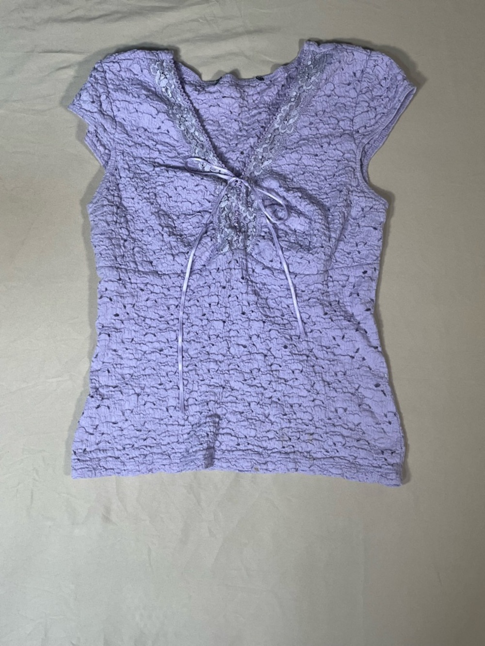 Women’s Lace-Trim Textured Knit Top - Lilac